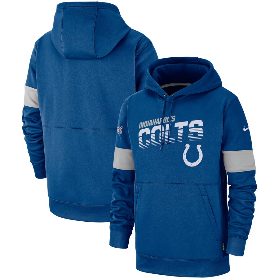 Men's Indianapolis Colts 2019 Royal 100th Season Sideline Team Logo Performance Pullover Hoodie